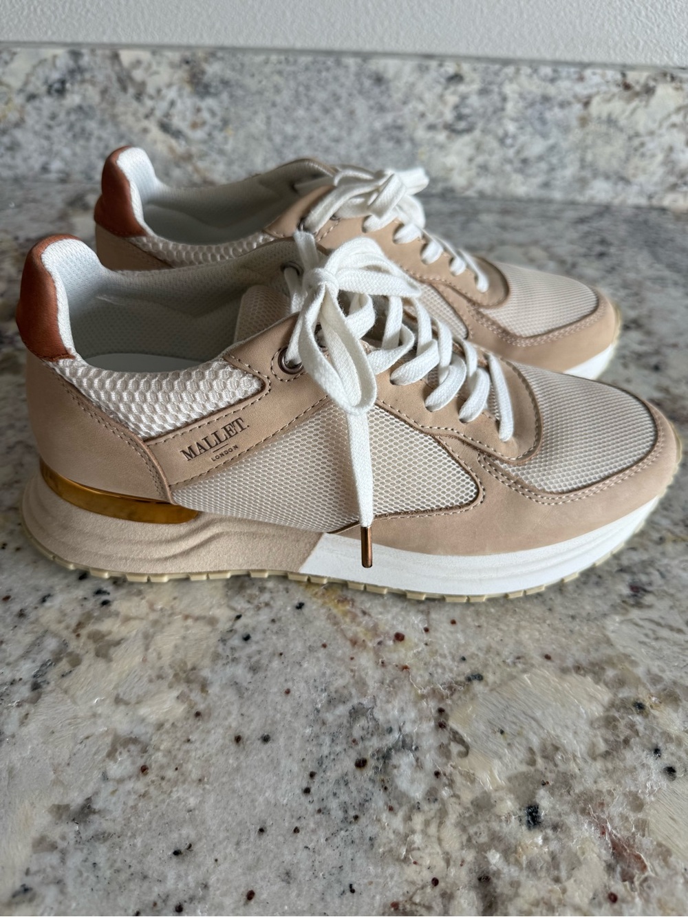Women’s MALLET Brand Casual Beige Lace-Up Sneakers, Size 8